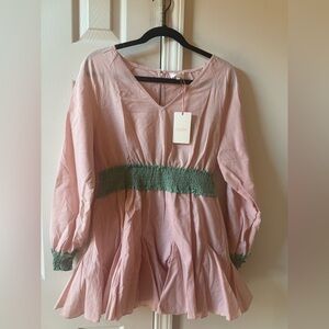 Entro Pink Striped Romper with Green Waistband